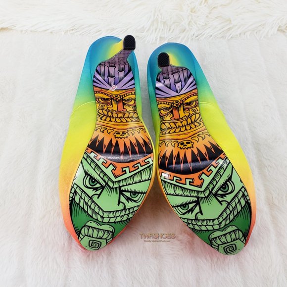 Tiki Gaga Colorful Satin Upper Open Toe Graphic Print Sole Platform Shoes - Picture 7 of 14